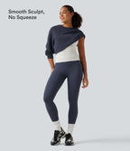 High Waisted Tummy Control Skinny Workout Leggings with Pockets — Mood Indigo — view 6