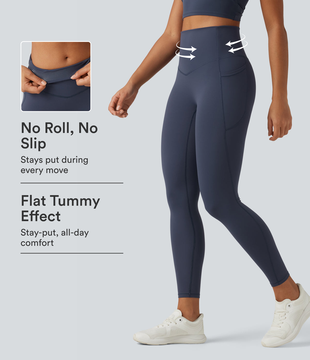 High Waisted Tummy Control Skinny Workout Leggings with Pockets — Mood Indigo — view 1