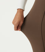 High Waisted Pintuck Flare Work Trousers with Pockets — Cocoa Brown — view 6