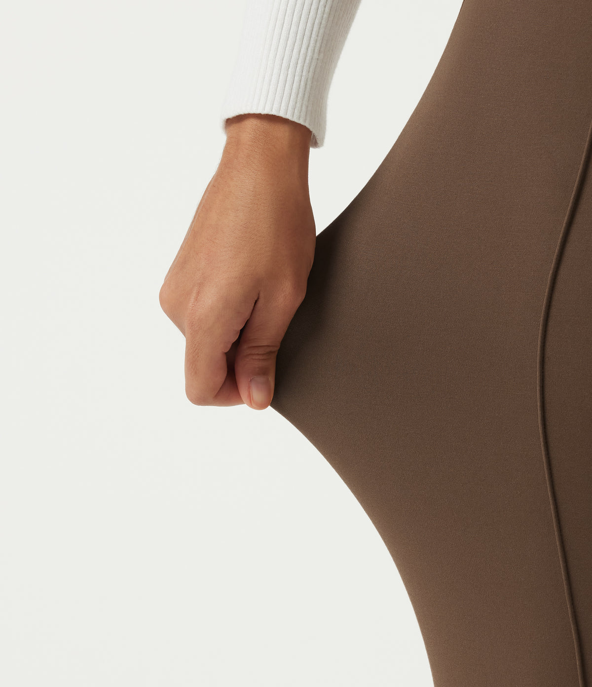 High Waisted Pintuck Flare Work Trousers with Pockets — Cocoa Brown — view 6