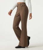 High Waisted Pintuck Flare Work Trousers with Pockets — Cocoa Brown — view 3