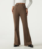 High Waisted Pintuck Flare Work Trousers with Pockets — Cocoa Brown — view 1