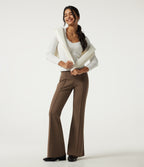 High Waisted Pintuck Flare Work Trousers with Pockets — Cocoa Brown — view 7