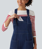 Denim Square Neck Sleeveless Tapered Casual Jumpsuit with Pockets — Estate Blue Denim — view 7