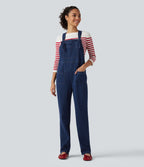Denim Square Neck Sleeveless Tapered Casual Jumpsuit with Pockets — Estate Blue Denim — view 3