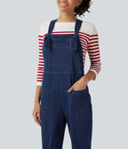 Denim Square Neck Sleeveless Tapered Casual Jumpsuit with Pockets — Estate Blue Denim — view 4