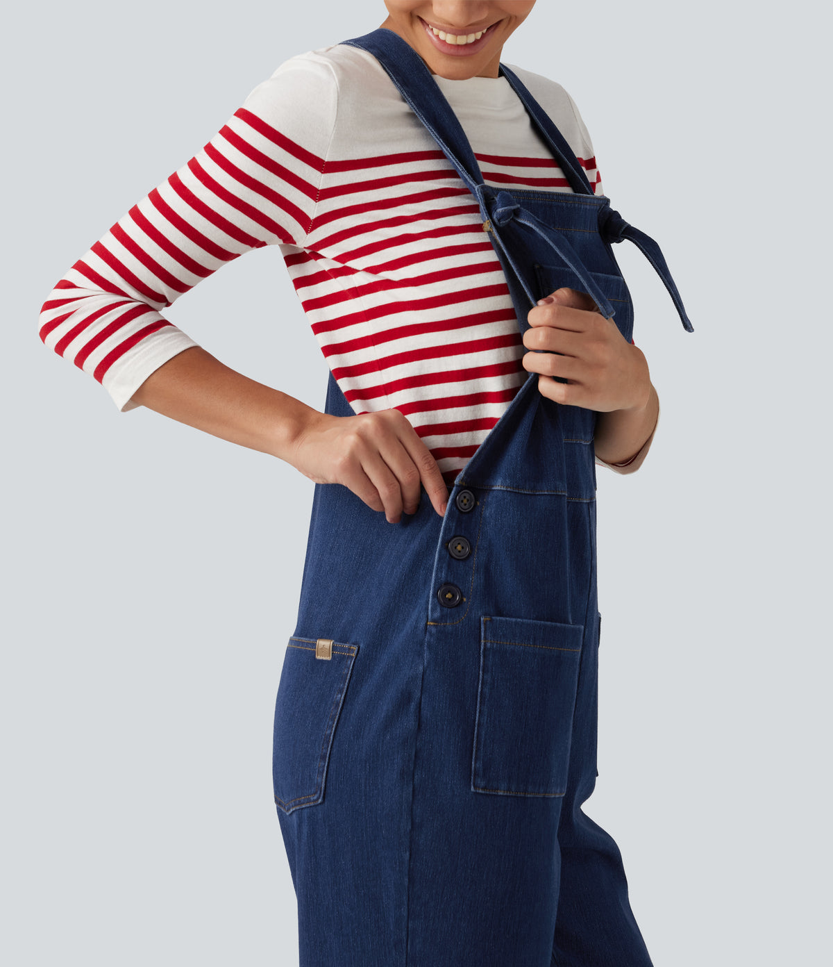 Denim Square Neck Sleeveless Tapered Casual Jumpsuit with Pockets — Estate Blue Denim — view 6