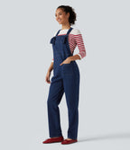 Denim Square Neck Sleeveless Tapered Casual Jumpsuit with Pockets — Estate Blue Denim — view 1