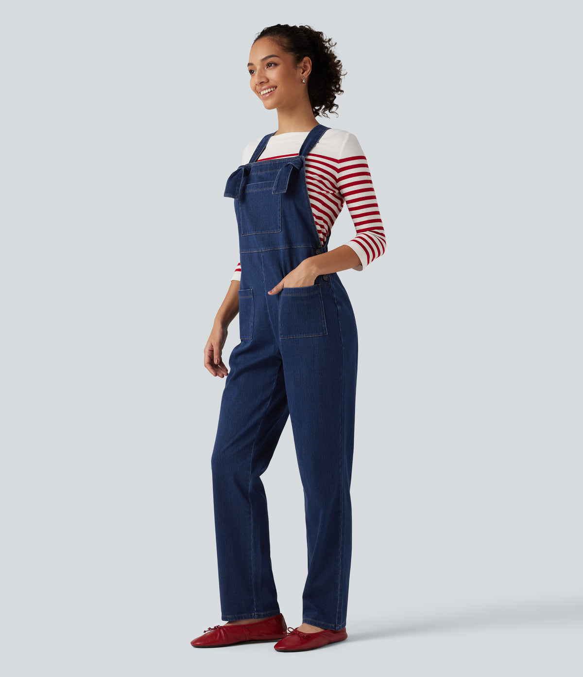 Denim Square Neck Sleeveless Tapered Casual Jumpsuit with Pockets — Estate Blue Denim — view 1