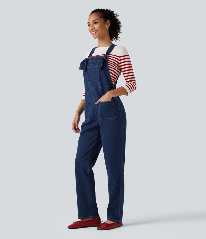 Denim Square Neck Sleeveless Tapered Casual Jumpsuit with Pockets — Estate Blue Denim — view 1