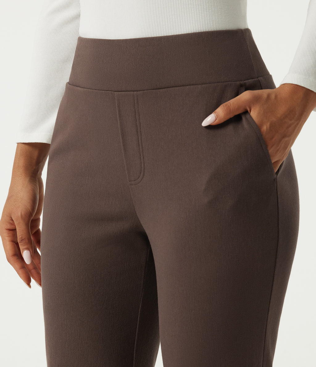 High Waisted Bootcut Work Cotton Trousers with Pockets — Chocolate Martini — view 4