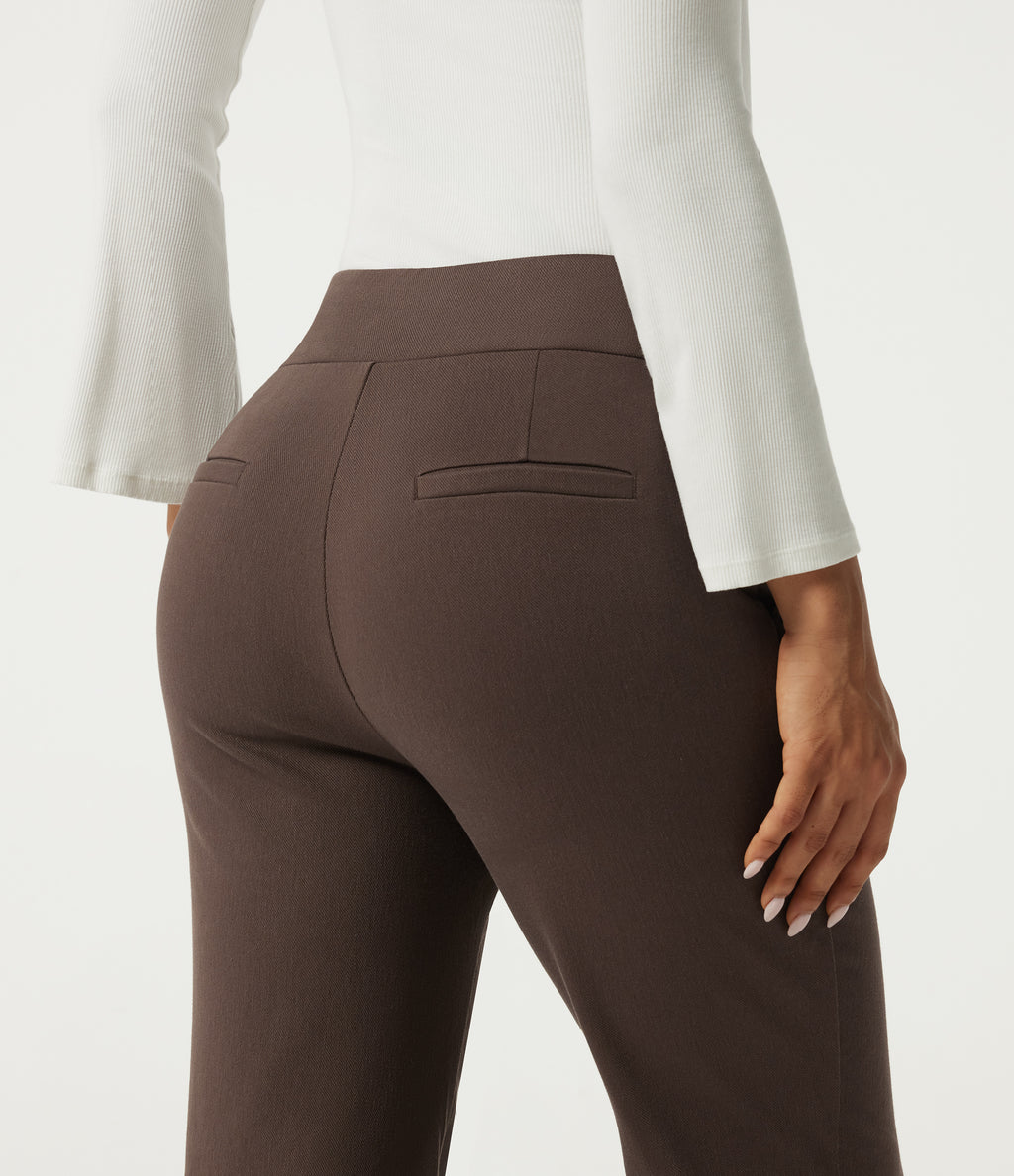 High Waisted Bootcut Work Cotton Trousers with Pockets — Chocolate Martini — view 5