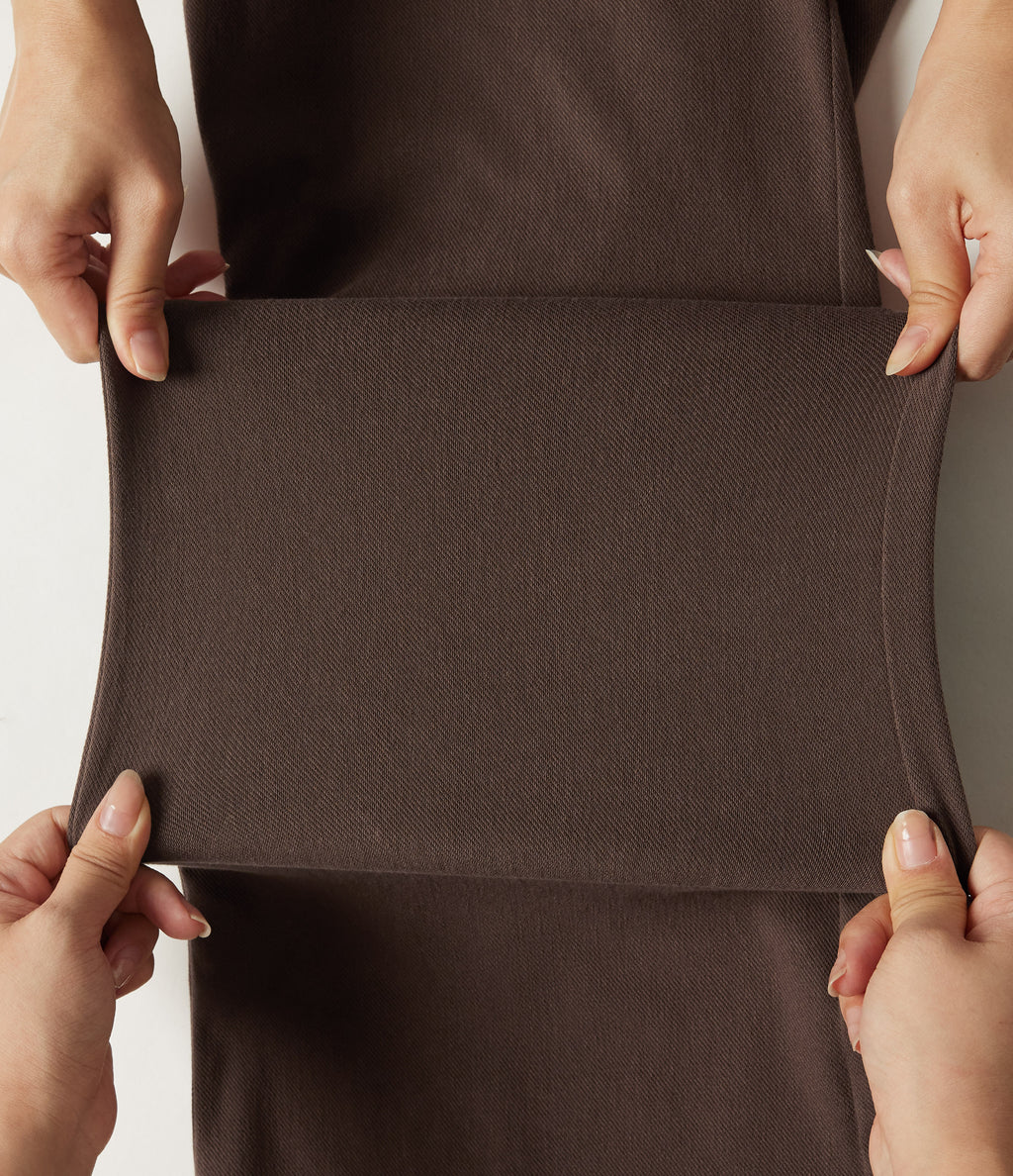 High Waisted Bootcut Work Cotton Trousers with Pockets — Chocolate Martini — view 6
