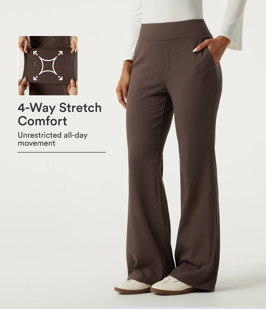 High Waisted Bootcut Work Cotton Trousers with Pockets — Chocolate Martini — view 1
