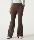 High Waisted Bootcut Work Cotton Trousers with Pockets — Chocolate Martini — view 3