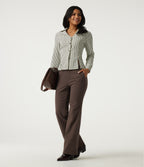 High Waisted Bootcut Work Cotton Trousers with Pockets — Chocolate Martini — view 8