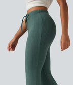 Cable Knit Mid Rise Drawstring Casual Flare Trousers — Rosemary Knit — view 5