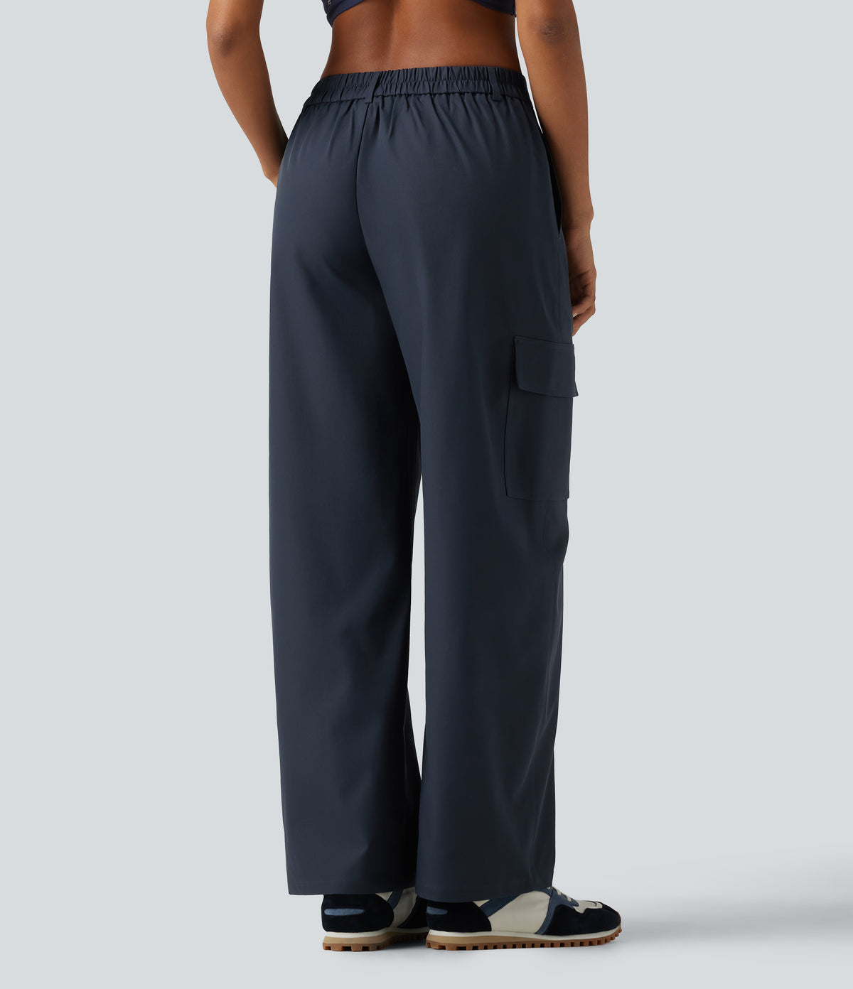 Water Repellent Wear-Resistant Mid Rise Barrel Leg Hiking Cargo Trousers with Pockets — Polar Night — view 2