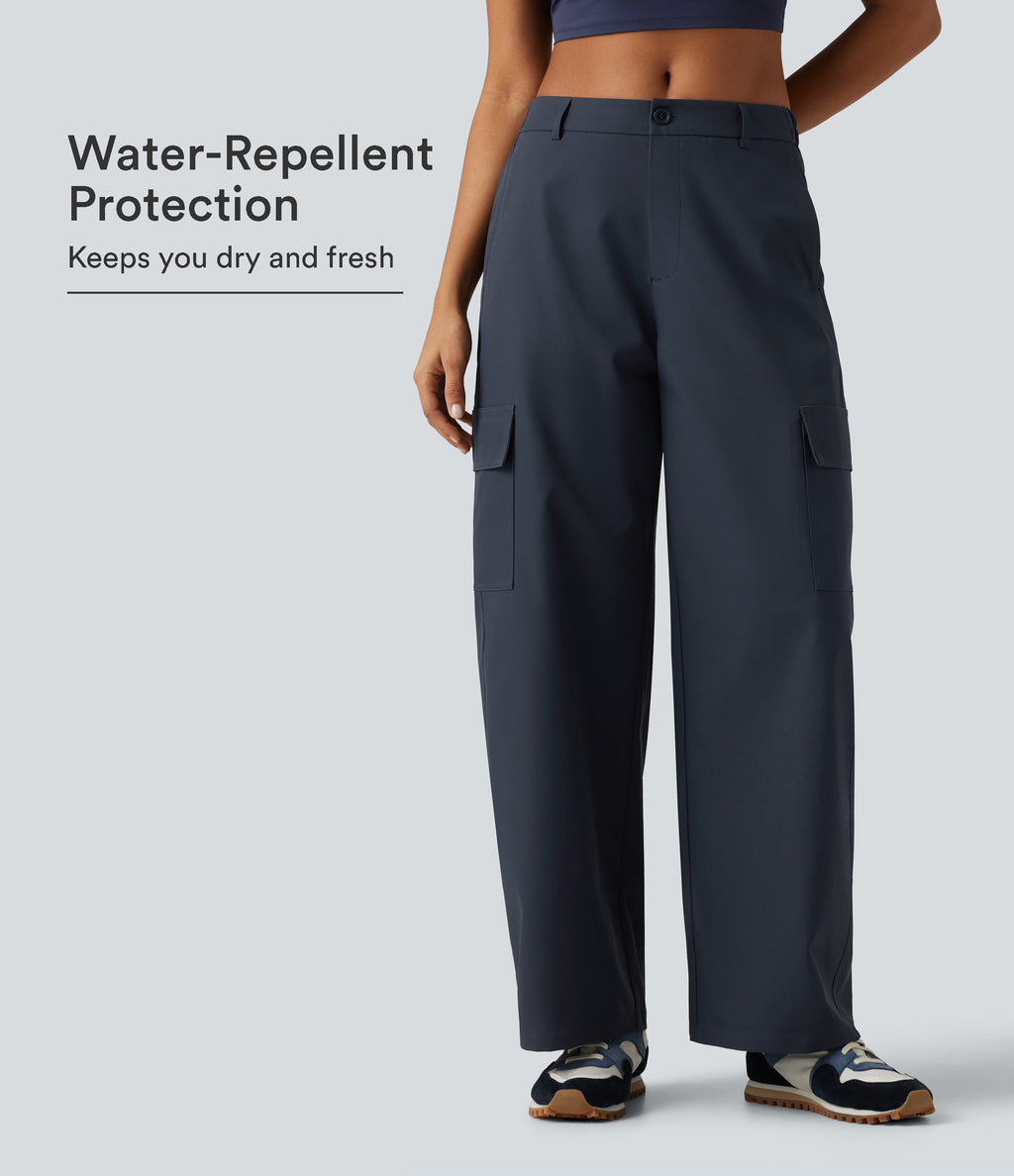Water Repellent Wear-Resistant Mid Rise Barrel Leg Hiking Cargo Trousers with Pockets — Polar Night — view 1