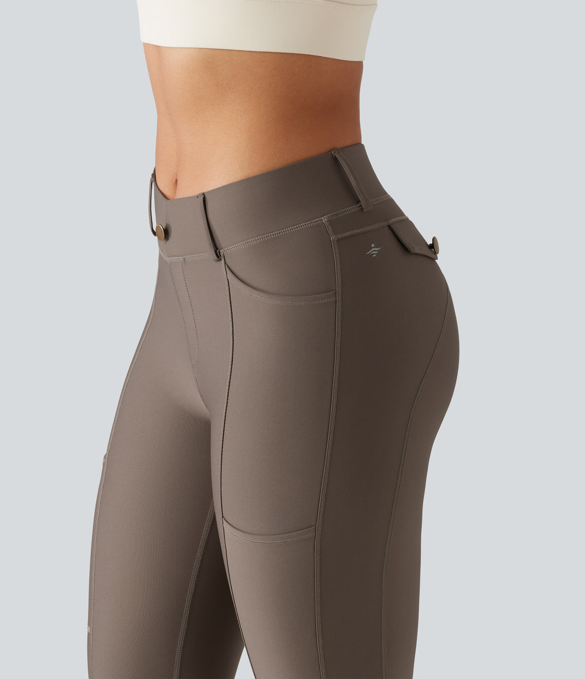 Mid Rise Skinny Sheen Quick Dry Hiking Leggings with Pockets — Hay Brown — view 4