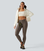 Mid Rise Skinny Sheen Quick Dry Hiking Leggings with Pockets — Hay Brown — view 7