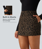 High Waisted Leopard Print Corduroy Casual Mini Skirt with Built-in Shorts and Pockets — Wildmark — view 1