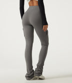 High Waisted Bootcut Stacked Yoga Leggings with Pockets — Steel Gray — view 2
