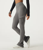 High Waisted Bootcut Stacked Yoga Leggings with Pockets — Steel Gray — view 1