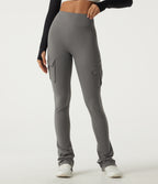 High Waisted Bootcut Stacked Yoga Leggings with Pockets — Steel Gray — view 3