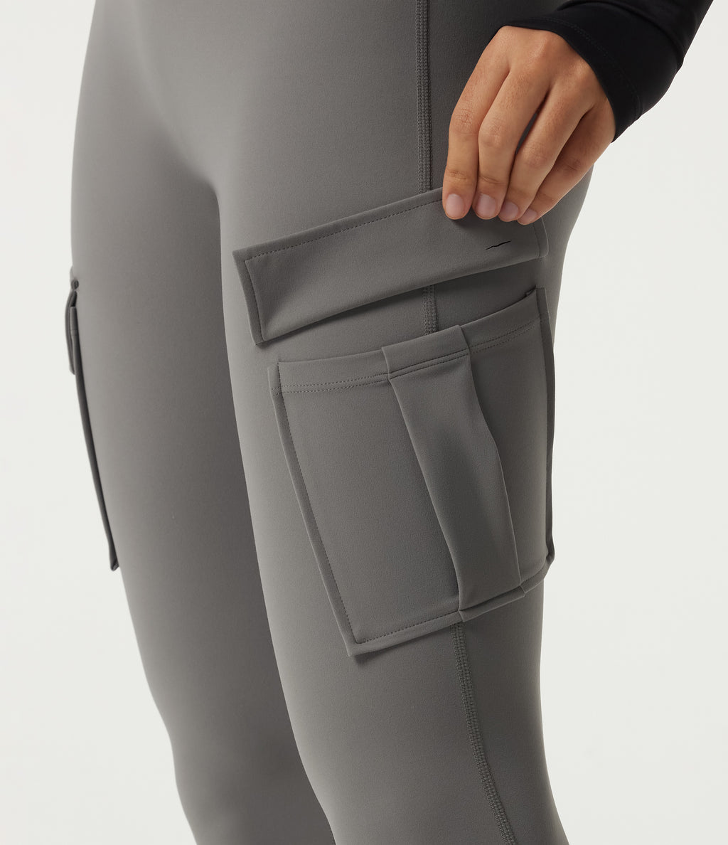 High Waisted Bootcut Stacked Yoga Leggings with Pockets — Steel Gray — view 4