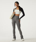 High Waisted Bootcut Stacked Yoga Leggings with Pockets — Steel Gray — view 8