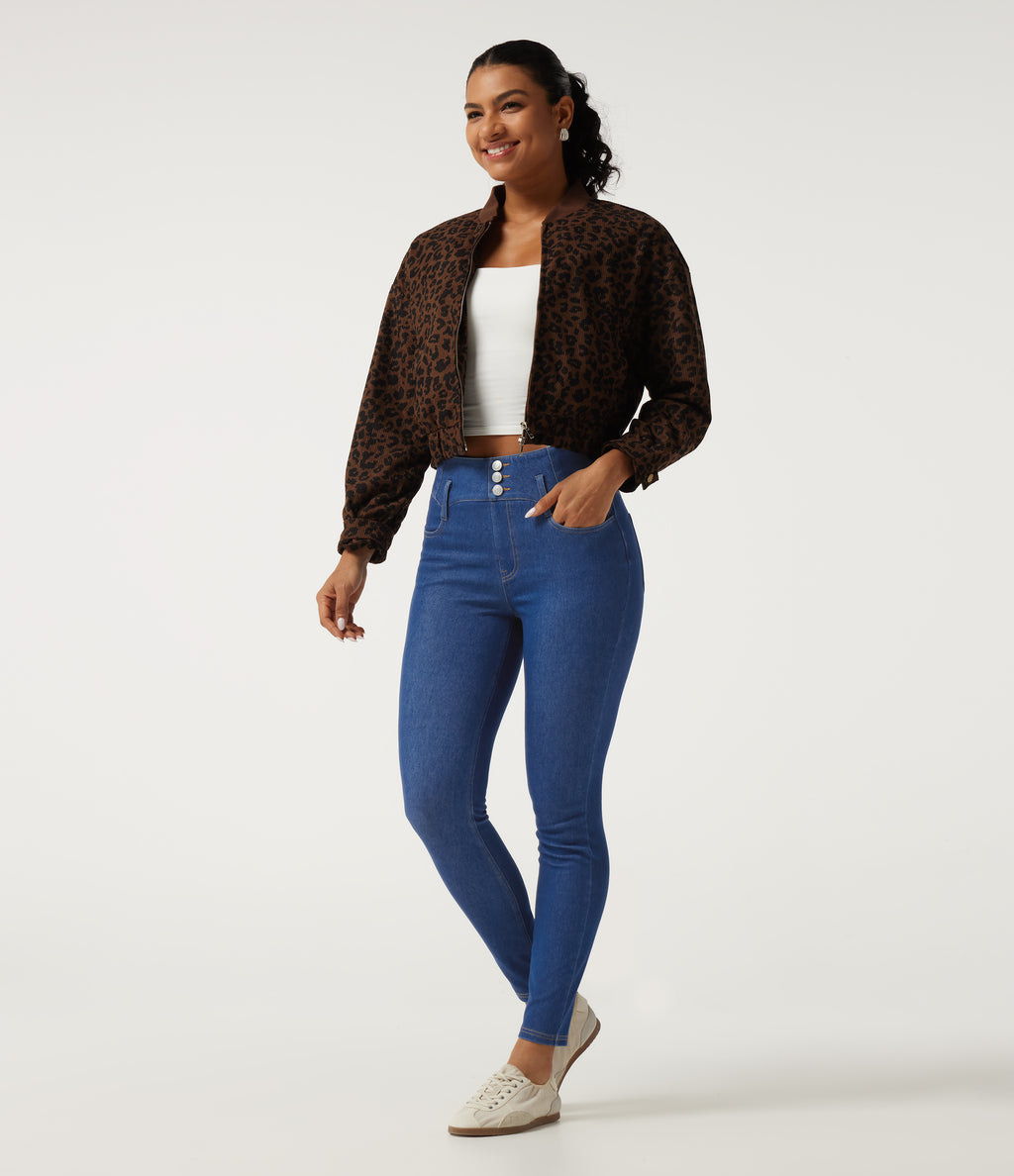 High Waisted Skinny Casual Jeans with Pockets — Gulf Stream Blue Denim — view 7