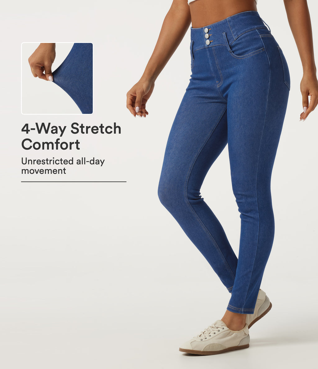 High Waisted Skinny Casual Jeans with Pockets — Gulf Stream Blue Denim — view 1