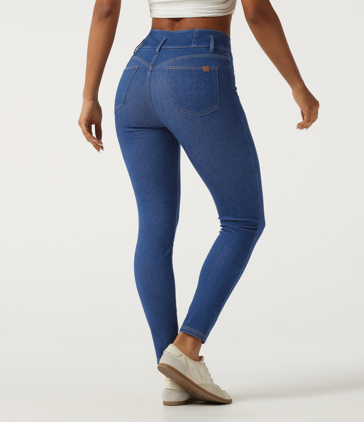 High Waisted Skinny Casual Jeans with Pockets — Gulf Stream Blue Denim — view 2