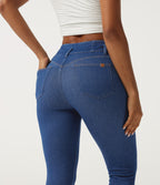 High Waisted Skinny Casual Jeans with Pockets — Gulf Stream Blue Denim — view 5