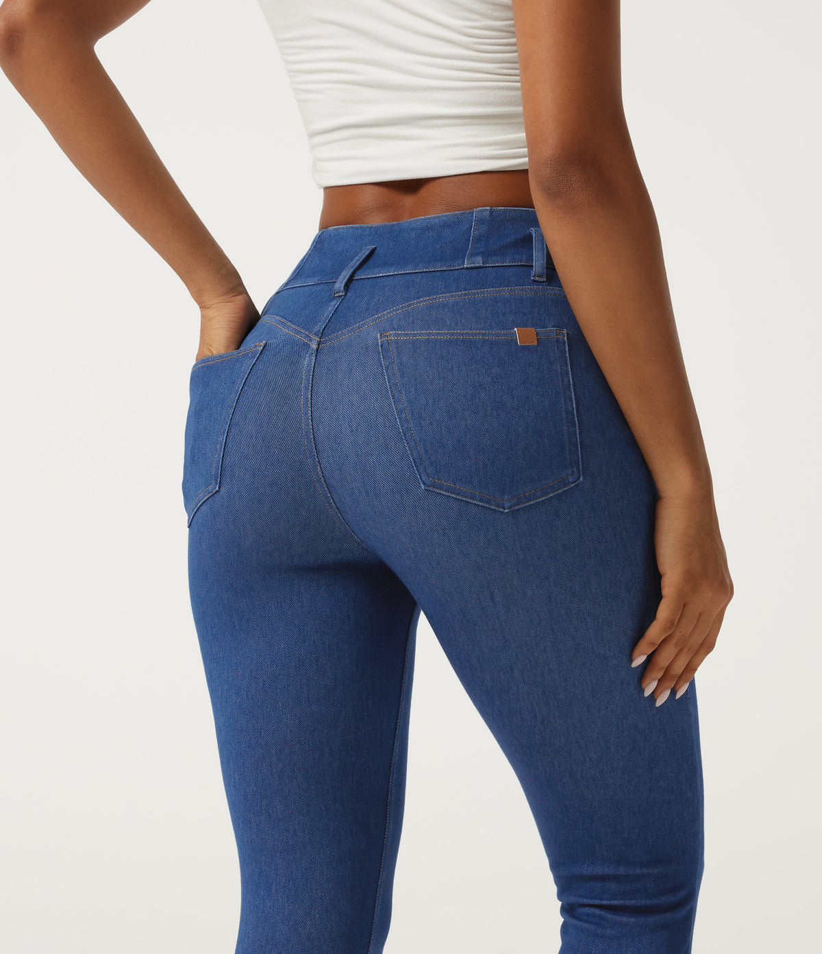 High Waisted Skinny Casual Jeans with Pockets — Gulf Stream Blue Denim — view 5