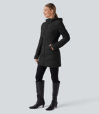 PuffFlex Hooded Longline Stretchy Casual Padded Jacket with Pockets — Black — view 6