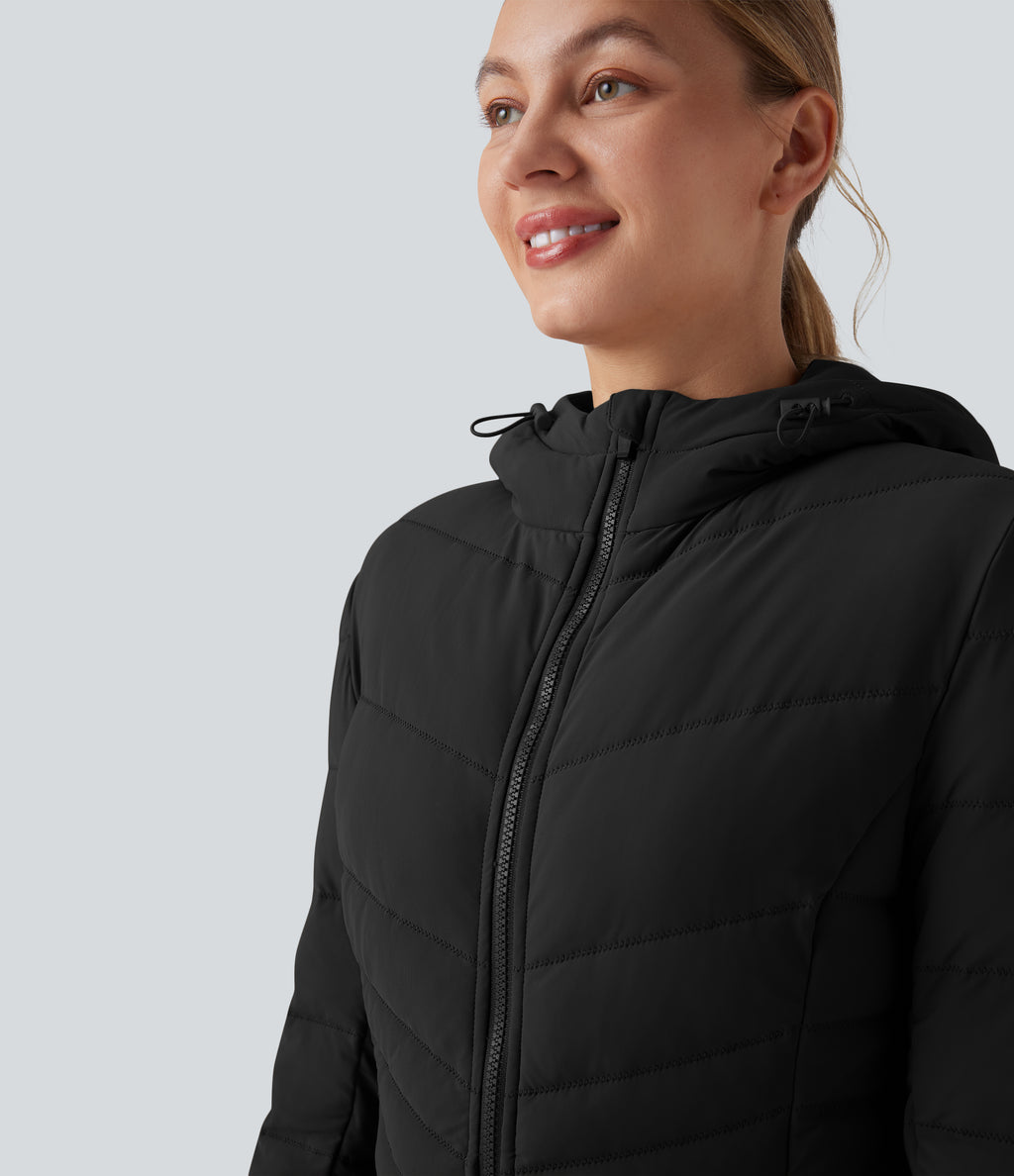 PuffFlex Hooded Longline Stretchy Casual Padded Jacket with Pockets — Black — view 8