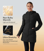 PuffFlex Hooded Longline Stretchy Casual Padded Jacket with Pockets — Black — view 1