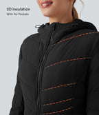 PuffFlex Hooded Longline Stretchy Casual Padded Jacket with Pockets — Black — view 2