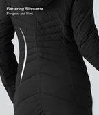 PuffFlex Hooded Longline Stretchy Casual Padded Jacket with Pockets — Black — view 4