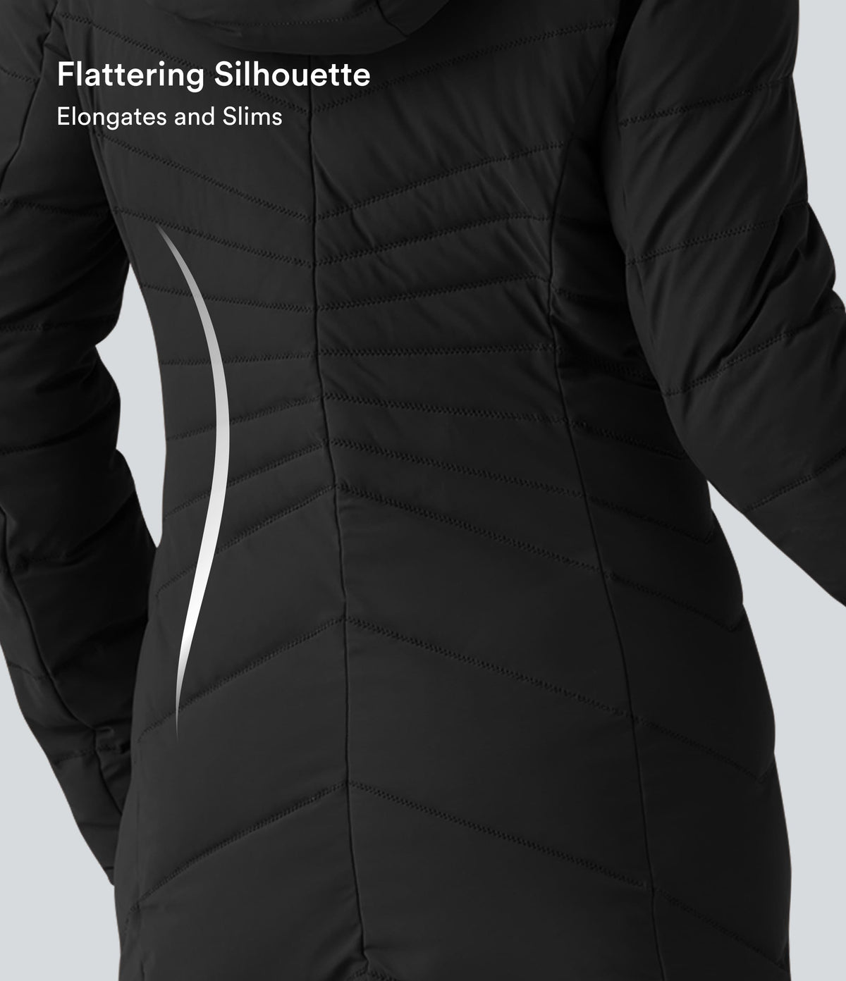 PuffFlex Hooded Longline Stretchy Casual Padded Jacket with Pockets — Black — view 4