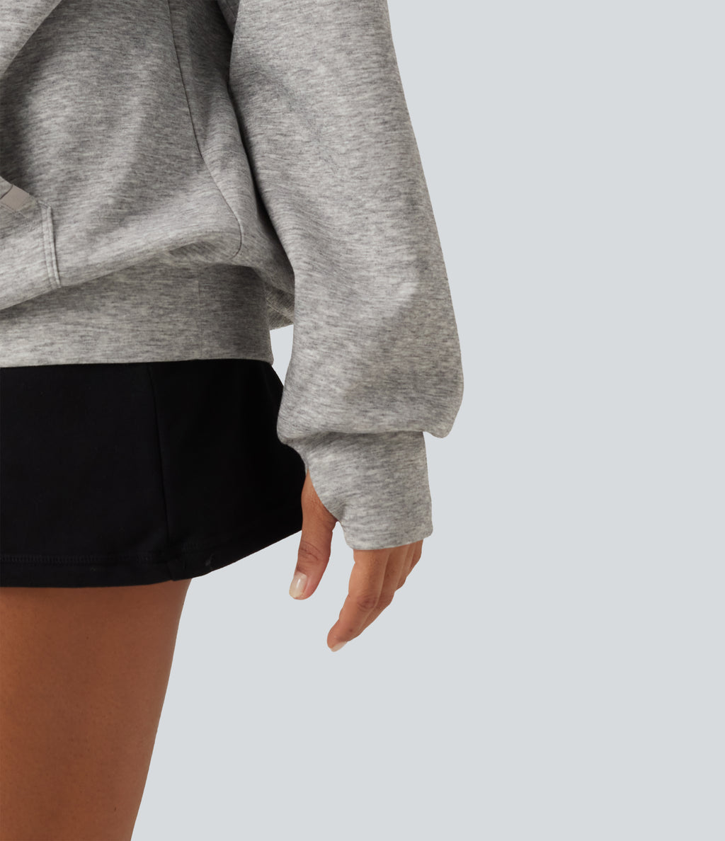 One Shoulder Long Sleeve Pullover Casual Sweatshirt with Pocket and Thumbholes — Fog Gray — view 8
