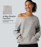 One Shoulder Long Sleeve Pullover Casual Sweatshirt with Pocket and Thumbholes — Fog Gray — view 1