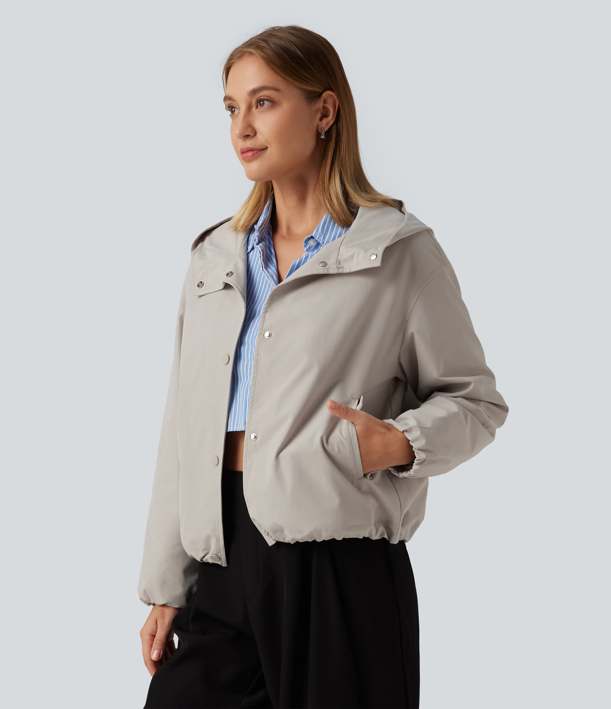 Hooded Long Sleeve Casual Jacket with Pockets — Rainy Day — view 3