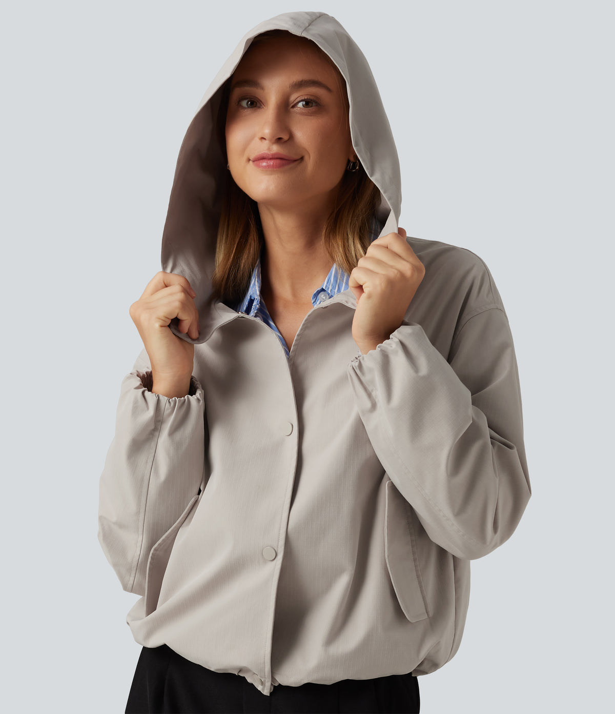 Hooded Long Sleeve Casual Jacket with Pockets — Rainy Day — view 5