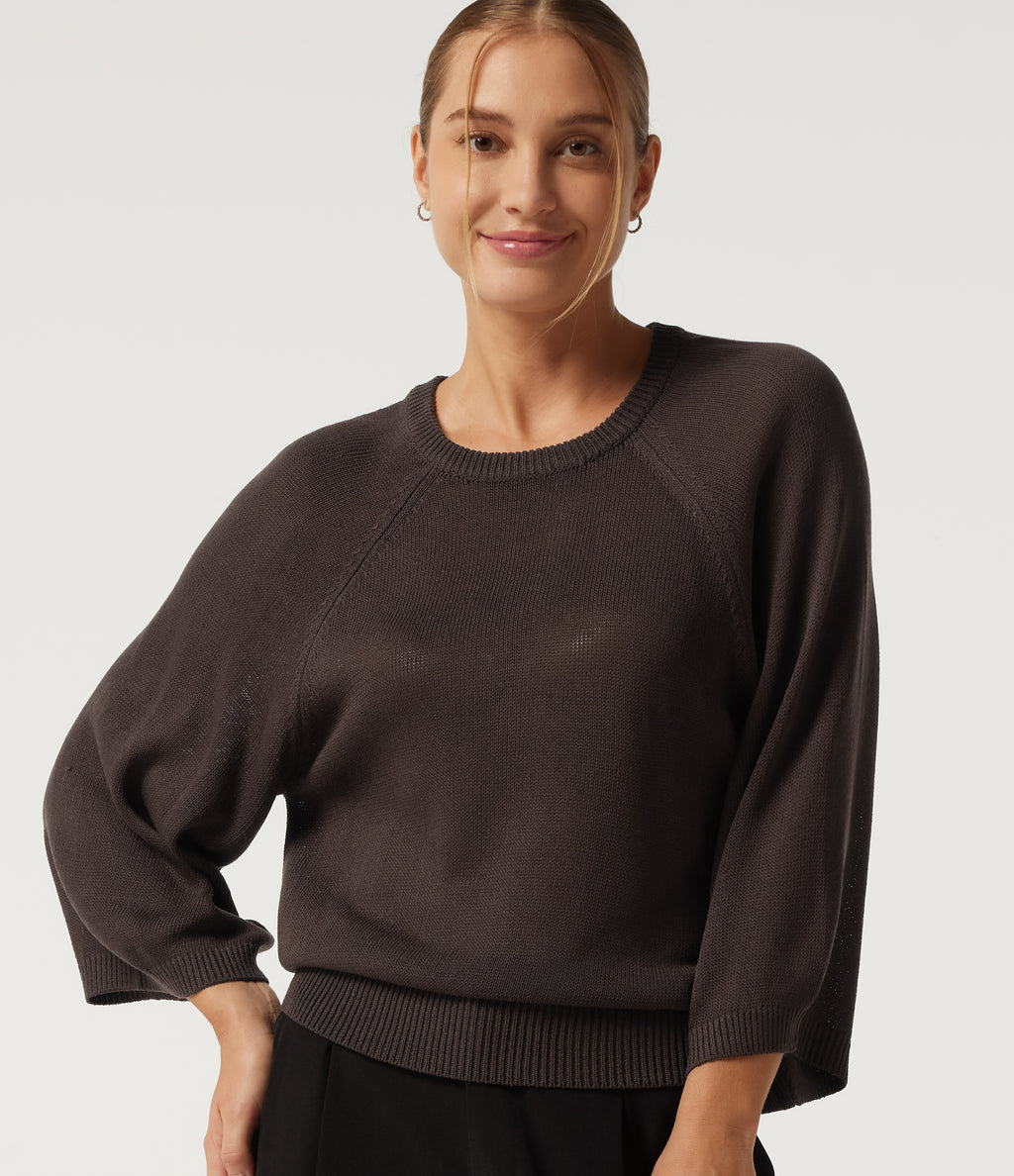 Round Neck Long Sleeve Work Jumper — Mulch — view 1