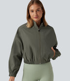 Stand Collar Long Sleeve Running Jacket with Pockets — Dusty Olive — view 4