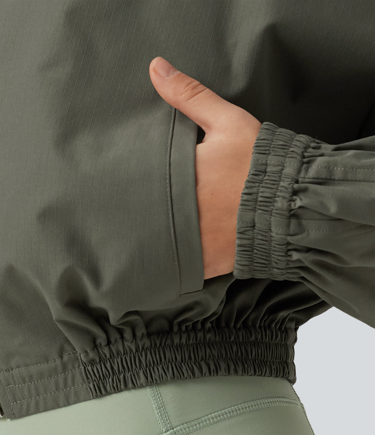 Stand Collar Long Sleeve Running Jacket with Pockets — Dusty Olive — view 6
