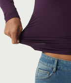 V Neck Long Sleeve Ruched Contrast Lace Casual Top — Potent Purple — view 6
